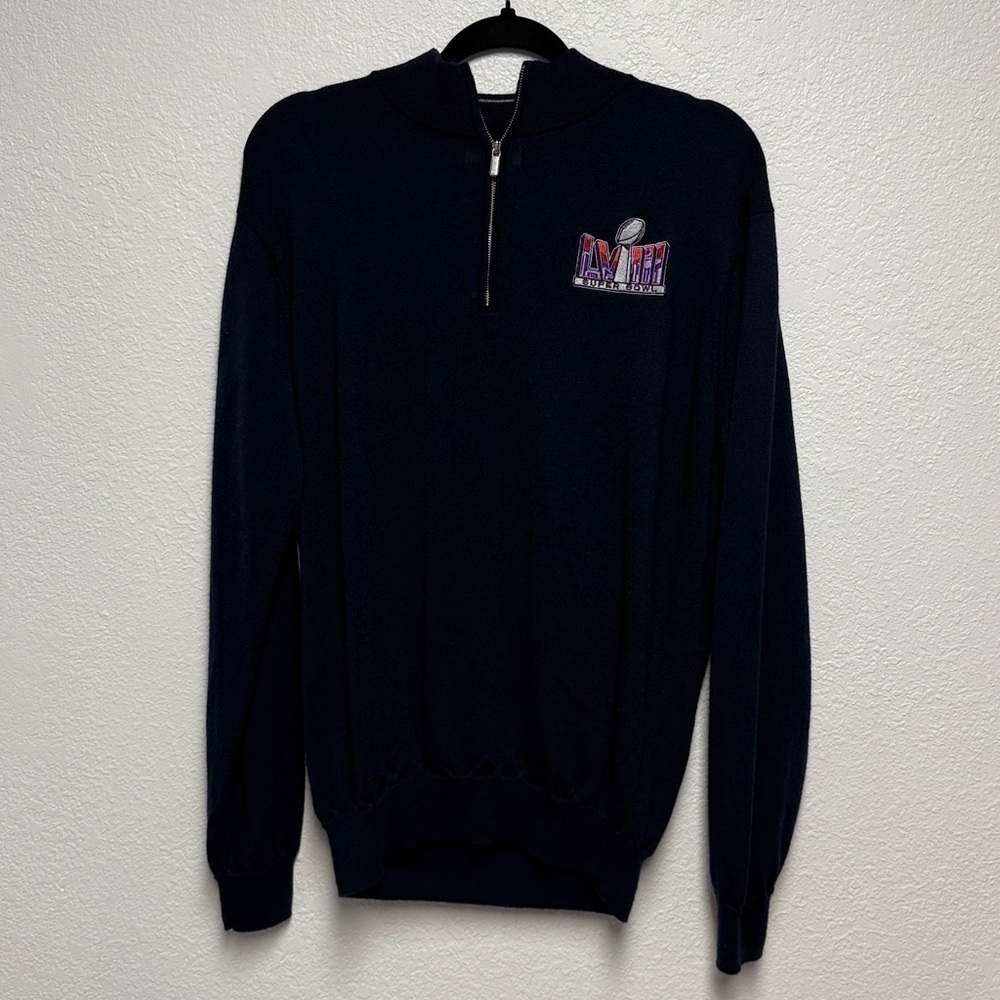 Peter Millar Dark Navy Sweater Wool Blend size large Super Bowl LVIII